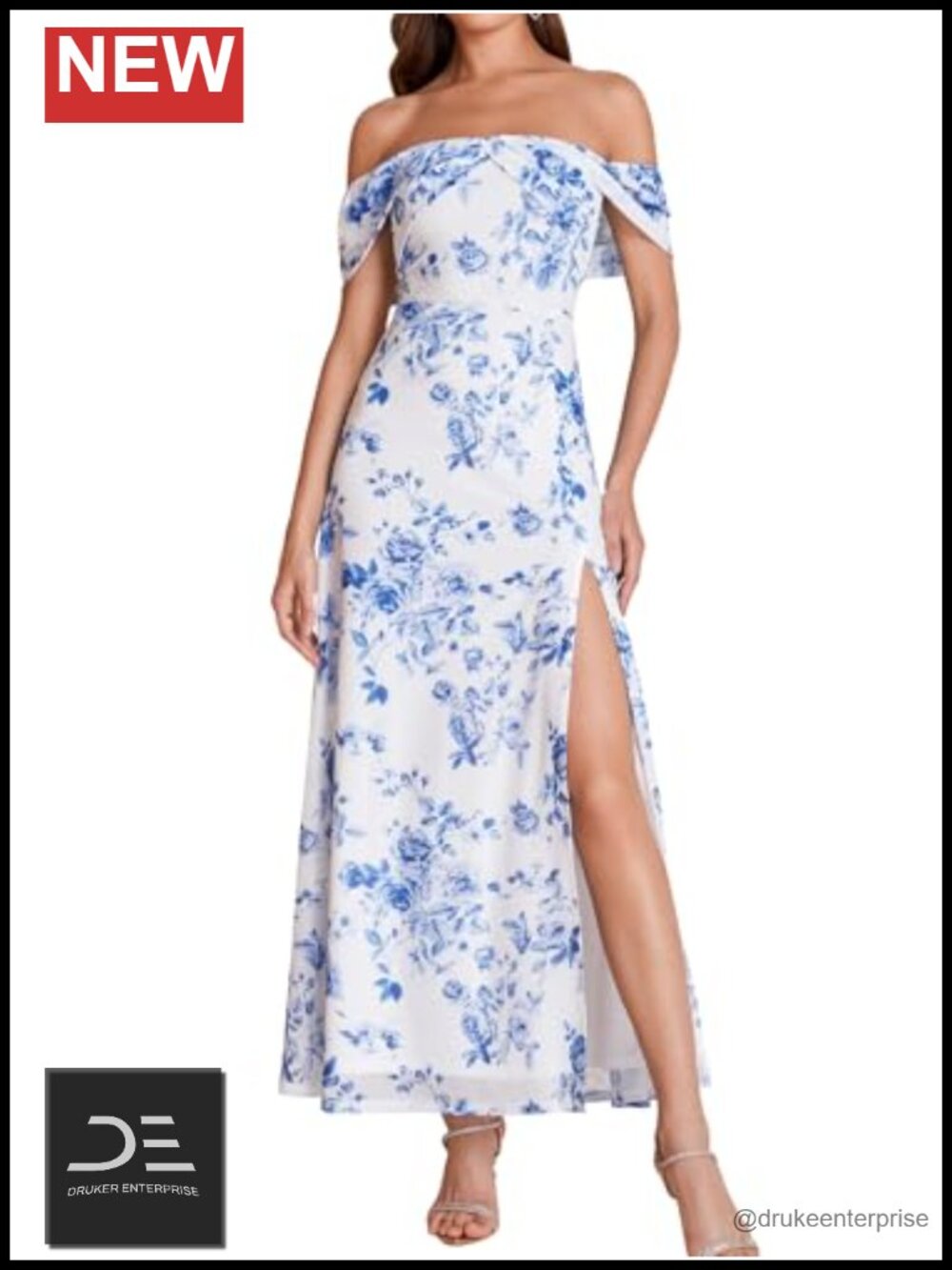 Off Shoulder Floral Maxi Dress Wedding Guest Sexy Slit Summer Party
